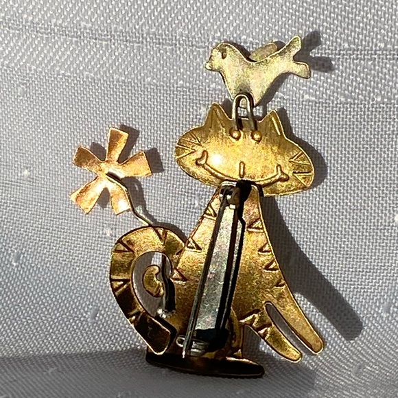Cat Bird Figure Tri-tone Artisan Brooch Pin - Picture 10 of 16